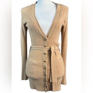 Marc By Marc Jacobs 100% Cashmere Sweater Cardigan Gold Buttons Belt Pockets XS